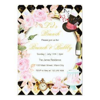 Alice In Wonderland Pink Floral Brunch Invitation Front View