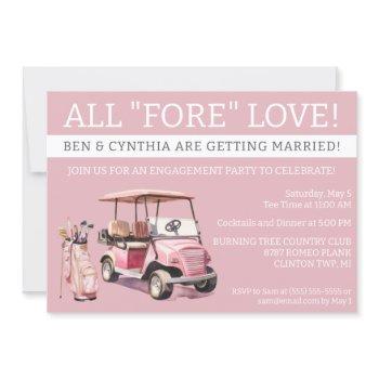 all "fore" love, golf themed engagement, bridal invitation