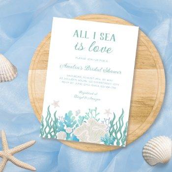 all i sea is love beach ocean bridal shower invitation