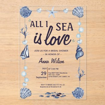 all i sea is love bridal shower watercolor seas acrylic invitations