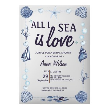All I Sea Is Love Bridal Shower Watercolor Seas Acrylic Invitations Front View