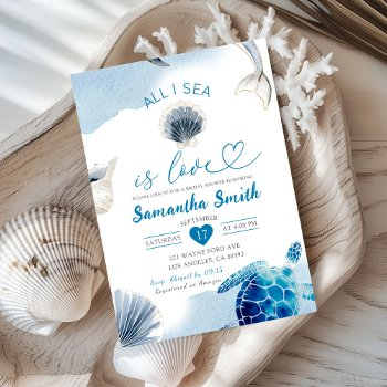 all i sea is love seashells coastal bridal shower invitation