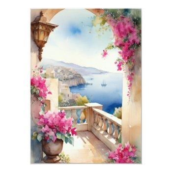Amalfi Coast Italy Bougainvillea Bridal Shower Invitation Front View