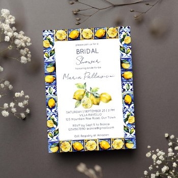 amalfi positano blue tiles lemons bridal shower invitation