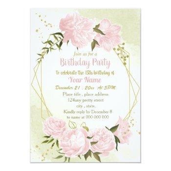 Amazing Pink Flowers Geometric Birthday Party Invitation Front View