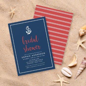 anchor blue and red script bridal shower invitation