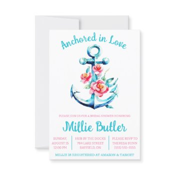 anchored in love! floral boat anchor bridal shower invitation