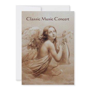 angel playing lyra over the clouds,champagne invitation