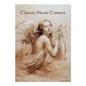 Angel Playing Lyra Over The Clouds,champagne Invitation Front View