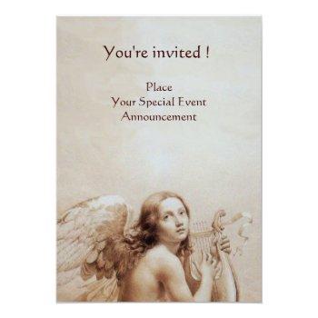 Angel Playing Lyra Over The Clouds,champagne Invitation Front View