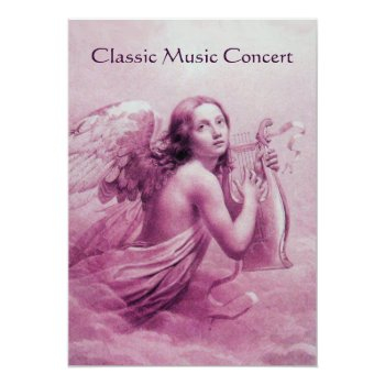 Angel Playing Lyra Over The Clouds,champagne Invitation Front View