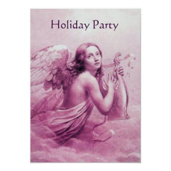 Angel Playing Lyra Over The Clouds Invitation Front View