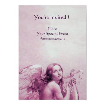 Angel Playing Lyra Over The Clouds Invitation Front View