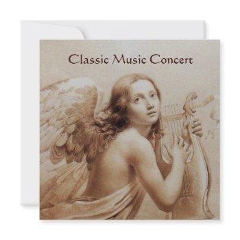 angel playing lyra over the clouds,monogram gold invitation
