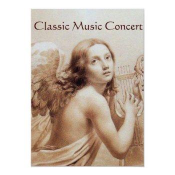 Angel Playing Lyra Over The Clouds,monogram Gold Invitation Front View