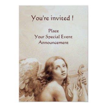 Angel Playing Lyra Over The Clouds,monogram Gold Invitation Front View