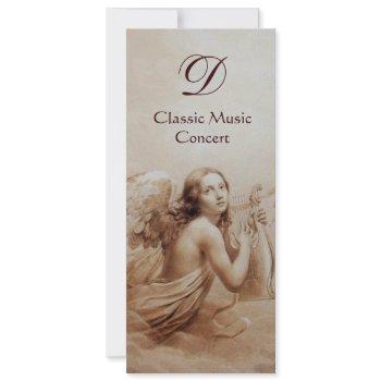 angel playing lyra over the clouds, monogram invitation