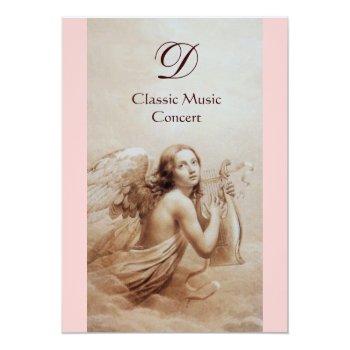 Angel Playing Lyra Over The Clouds, Monogram Invitation Front View