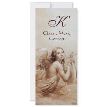 angel playing lyra over the clouds,monogram invitation