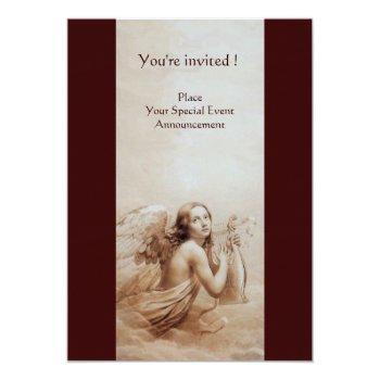 Angel Playing Lyra Over The Clouds,monogram Invitation Front View