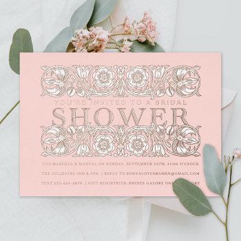 antique floral ornaments blush bridal shower foil invitation