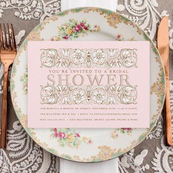 antique floral ornaments blush bridal shower invitation