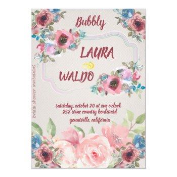 Antique Peony Bubbly Bridal Shower Foil Invitation Front View