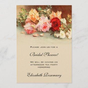 antique roses flowers floral vintage bridal shower invitation