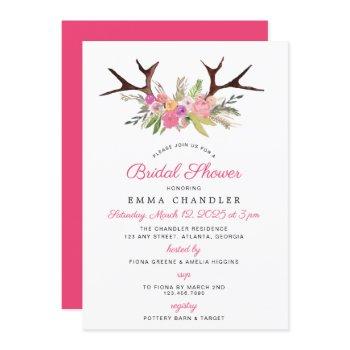 antlers and flowers rustic bridal shower invitation