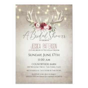 Antlers And Lights Floral Bridal Shower  Invitation Front View