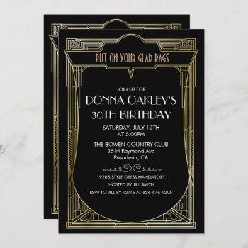 any age great gatsby art deco birthday invitation