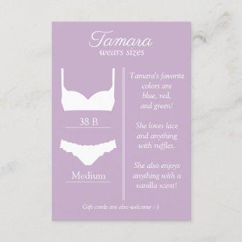 any background color: lingerie size insert card