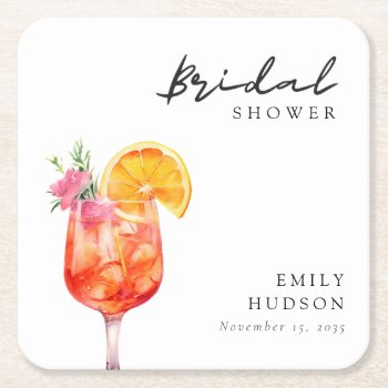 aperol spritz floral bridal shower invitation square paper coaster