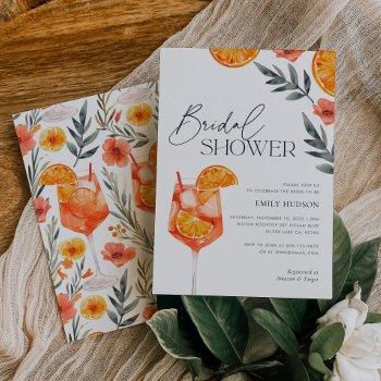 aperol spritz floral watercolor bridal shower invitation