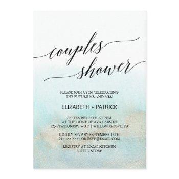 aqua and gold watercolor beach couples shower invitation