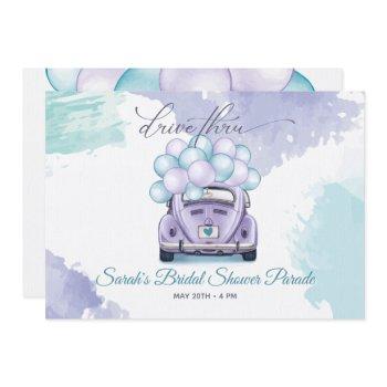 aqua and lilac surprise drive thru bridal shower invitation