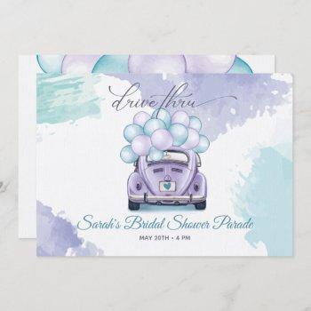 aqua and lilac surprise drive thru bridal shower invitation