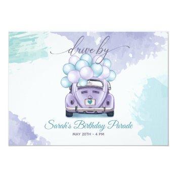 Aqua And Lilac Surprise Driveby Birthday Invitation Front View