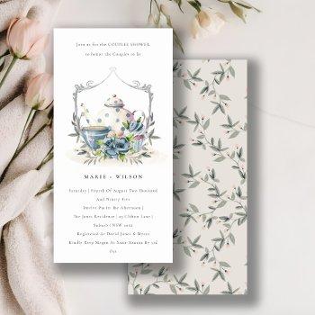 aqua blue floral teapot cup bridal shower invite