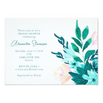 Aqua Blue Green Watercolor Floral Front View