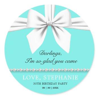 aqua elegant fancy tiffany birthday thank you classic round sticker