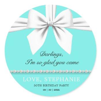 aqua elegant fancy tiffany birthday thank you classic round sticker