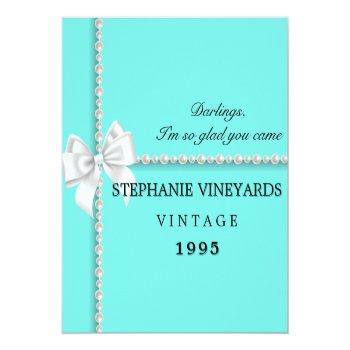 Aqua Teal Fancy Tiffany Theme Retro Bow Custom Sparkling Wine Label Front View