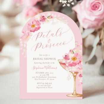 arch pink petals and prosecco bridal shower invitation