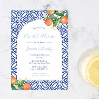arch shape oranges blue tiles wedding shower party invitation