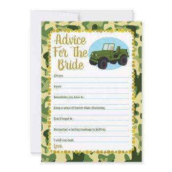 army camo advice for the bride shower game