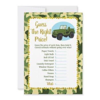 army camo bridal guess the right price game