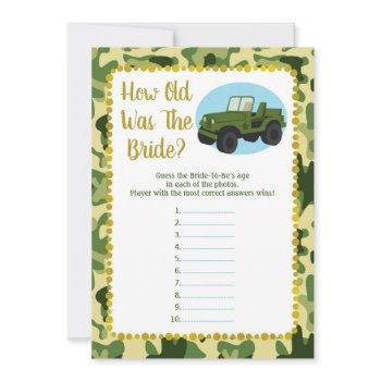 army camo how old was the bride shower game