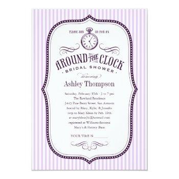 Around The Clock Lilac Purple Bridal Shower Invite Front View