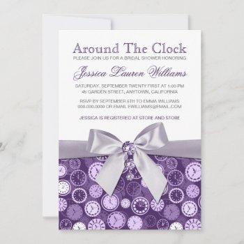 around the clock purple bridal shower invites